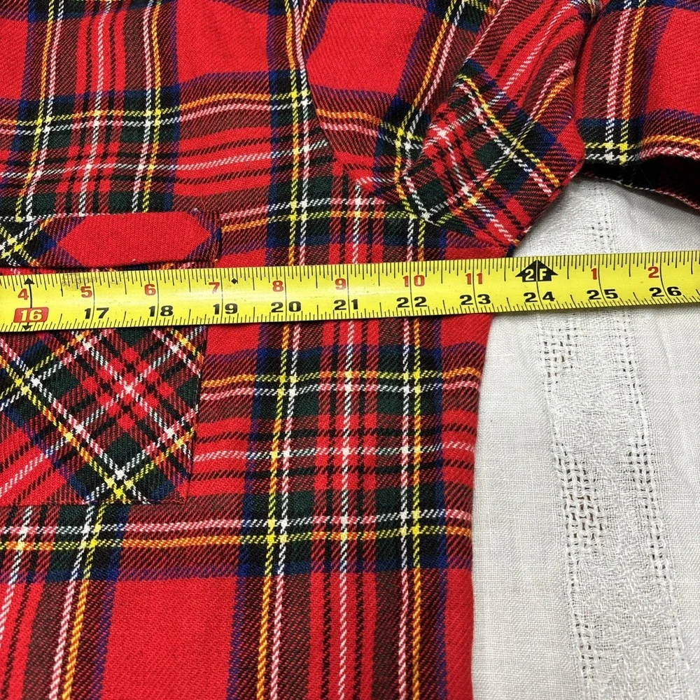 Vtg Sz L Henryk Shirt Mens Large Red Blue Plaid Button Up Wool Blend Made UK 90s